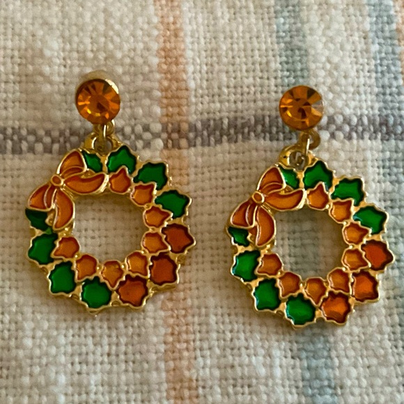 Fall🍂Wreath🍃Pierced🍁Earrings - Picture 2 of 5